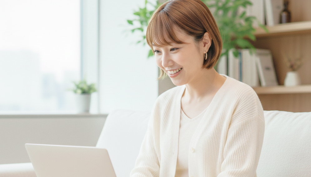 ノートパソコンで案件情報を確認している様子